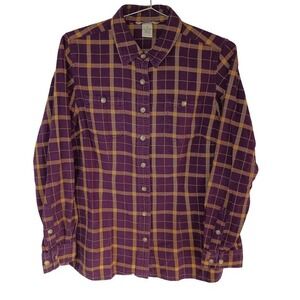 Duluth Trading Co Flannel Shirt Men's Size S Purple Yellow Plaid Long Sleeve